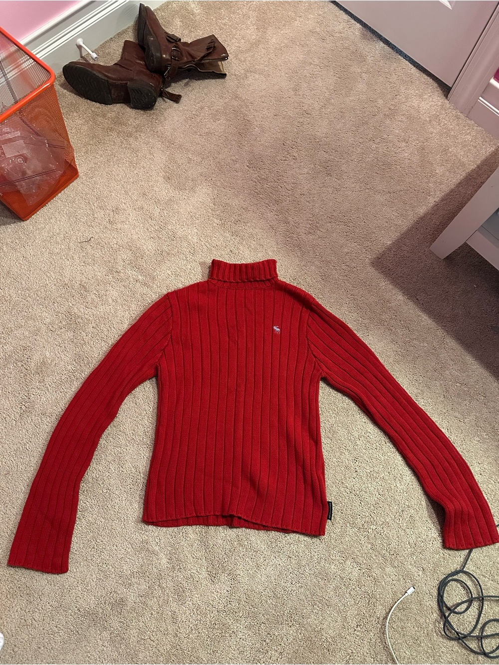 Abercrombie & Fitch Red Ribbed Turtleneck Sweater